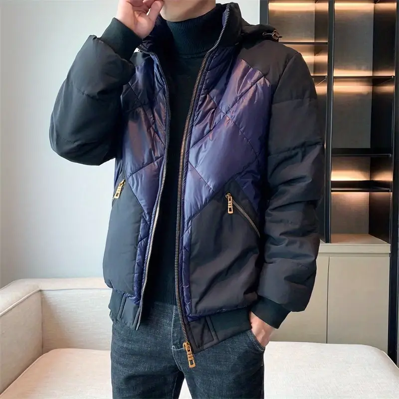 Warm Winter Detachable Hooded Jacket Men's Casual Diamond - Temu